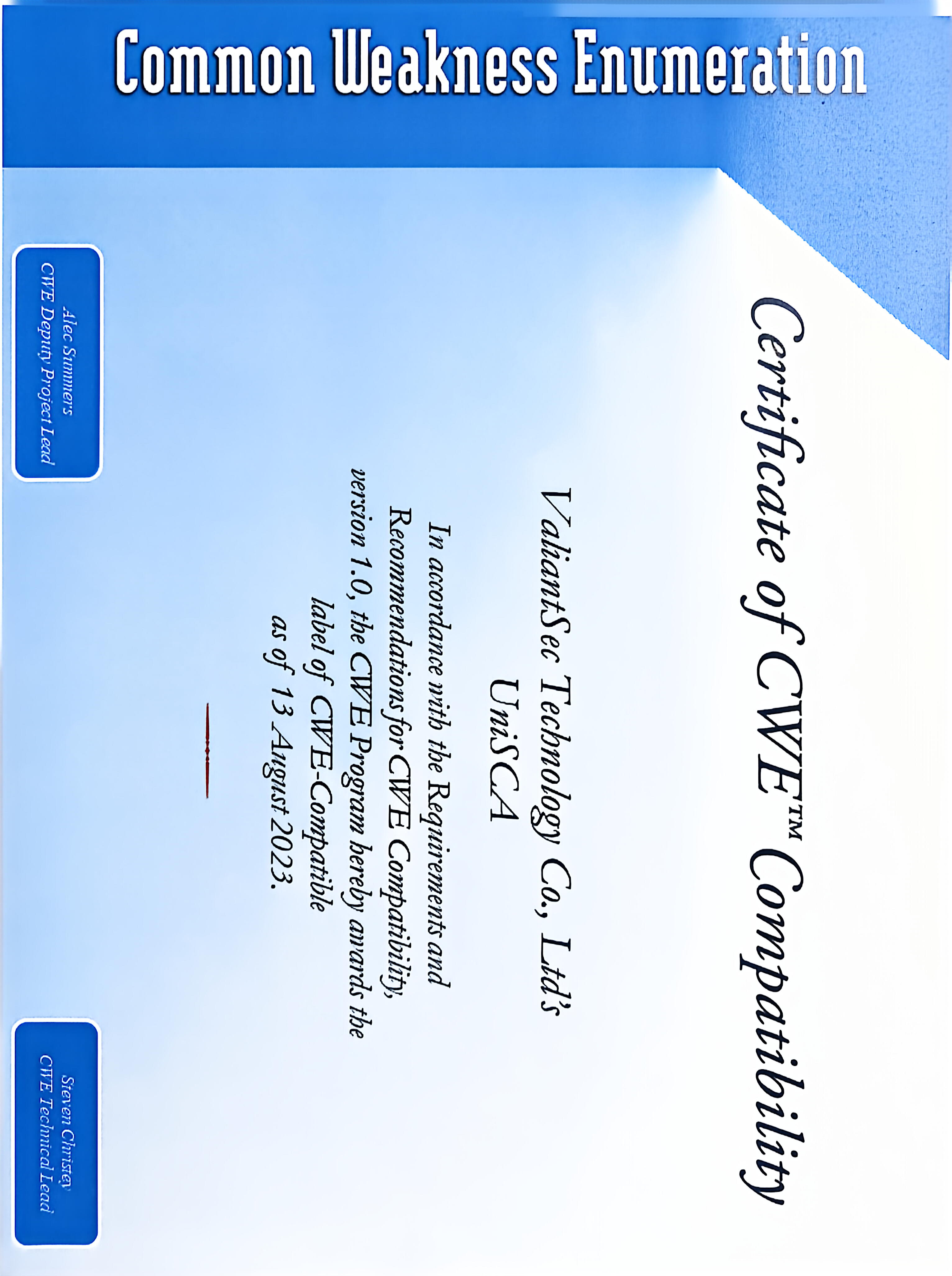 UNISCA CWE CERTIFICATION